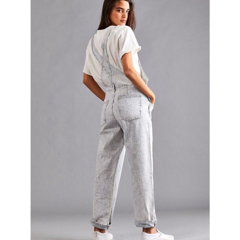 We The Free Women's Light Gray Pinstripe Denim Overalls